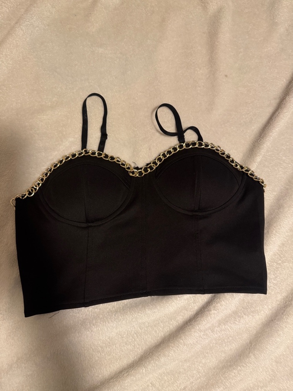 Black Chain-Trim Bustier Crop Top